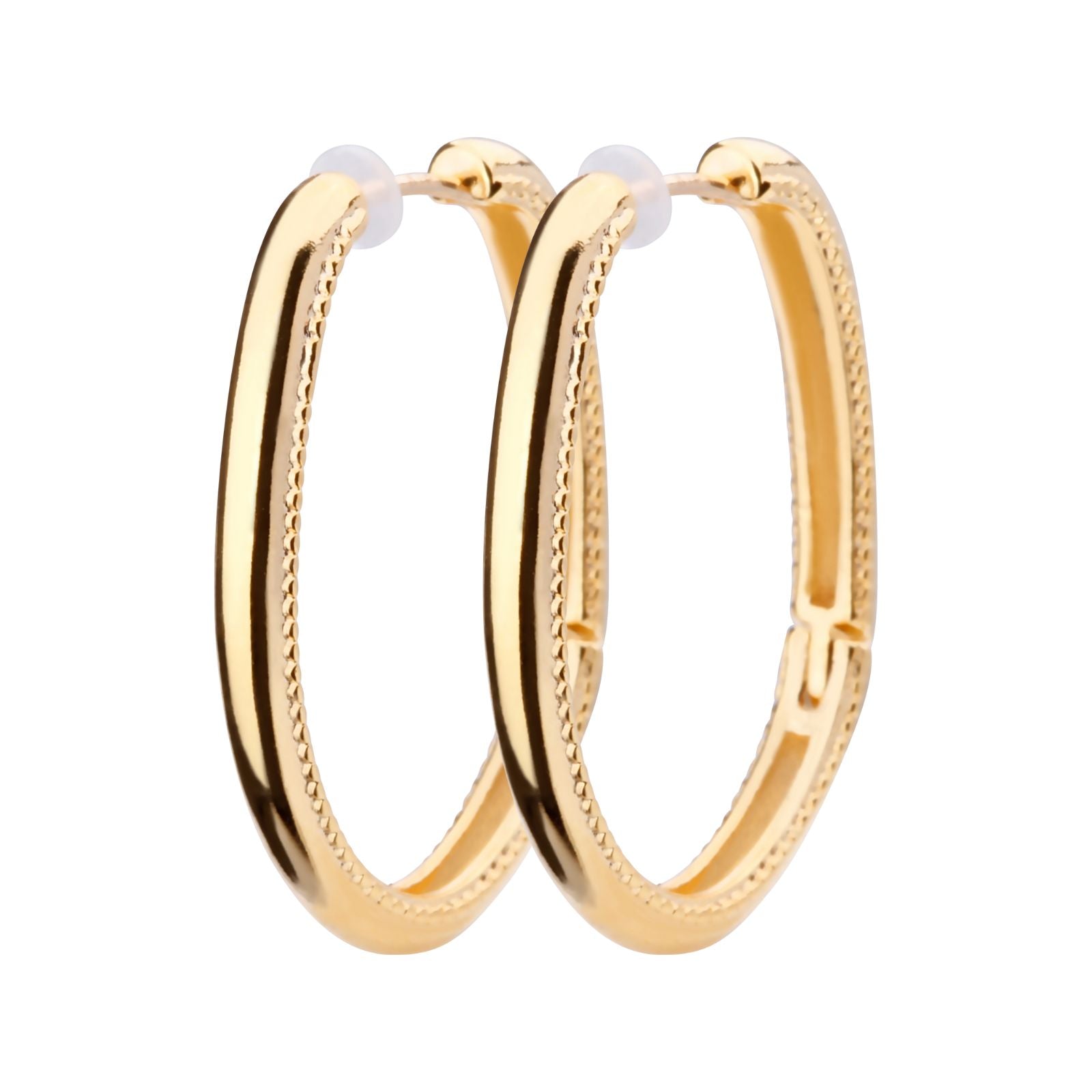 K18post ドットラインオーバルフープピアス