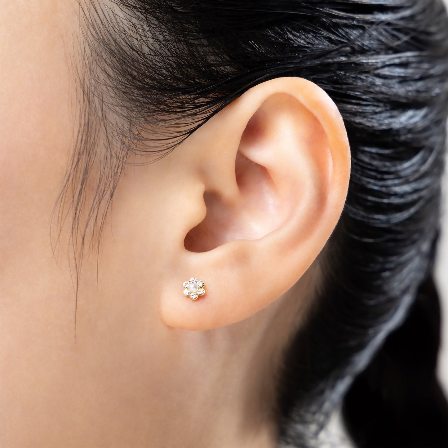 K18post プチパヴェフラワーピアス
