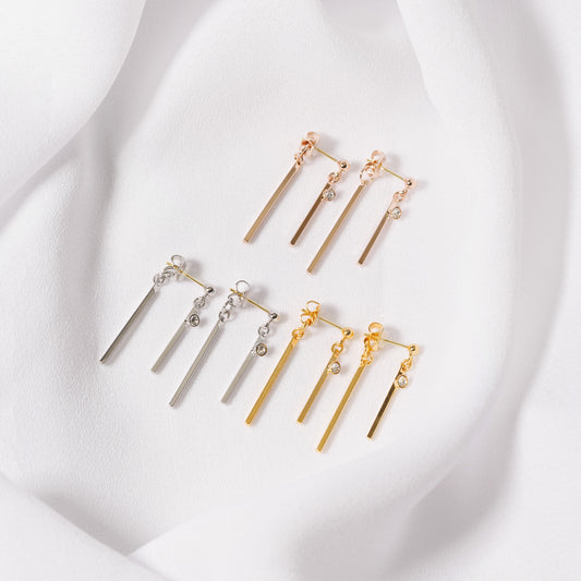 K18post 2wayメタリックバー&ビジューピアス