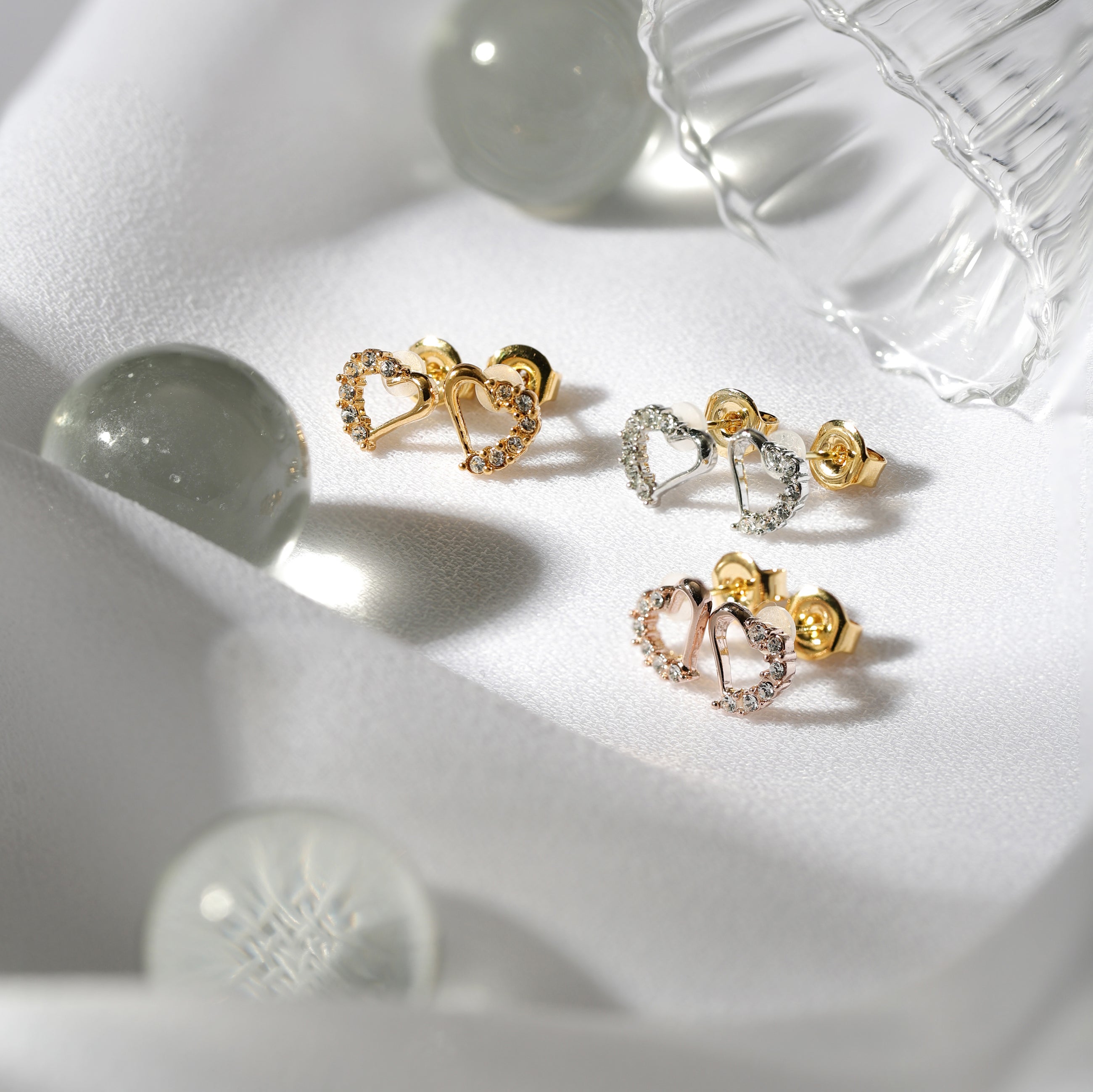 K18post パヴェオープンハートピアス