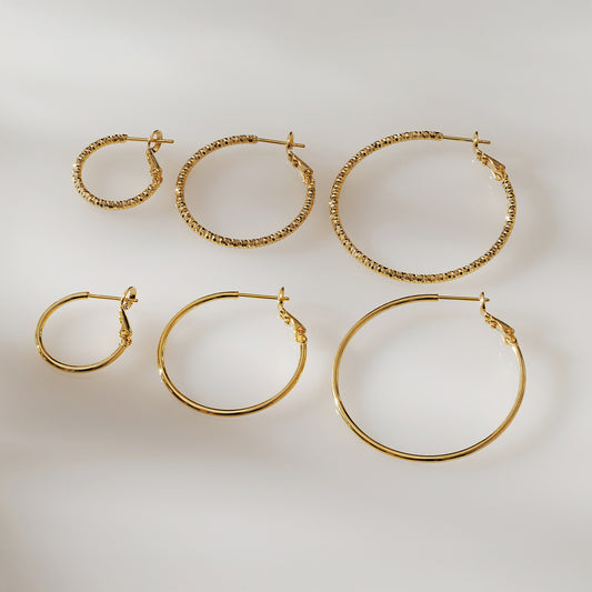 テクスチャー/プレーン フープピアス 3サイズ×3カラー×2デザイン