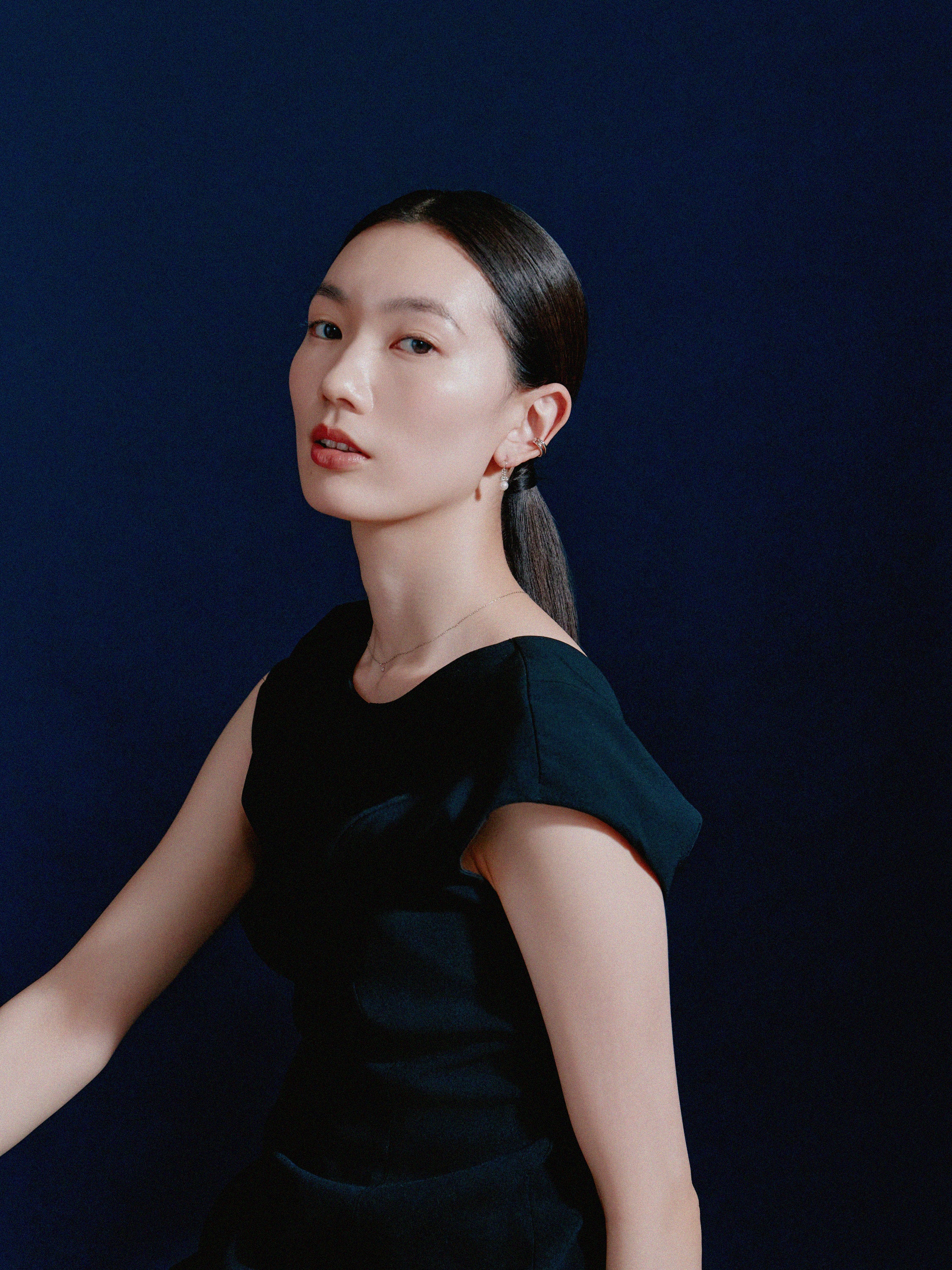 K18post パール&ビジューハーフラウンドピアス