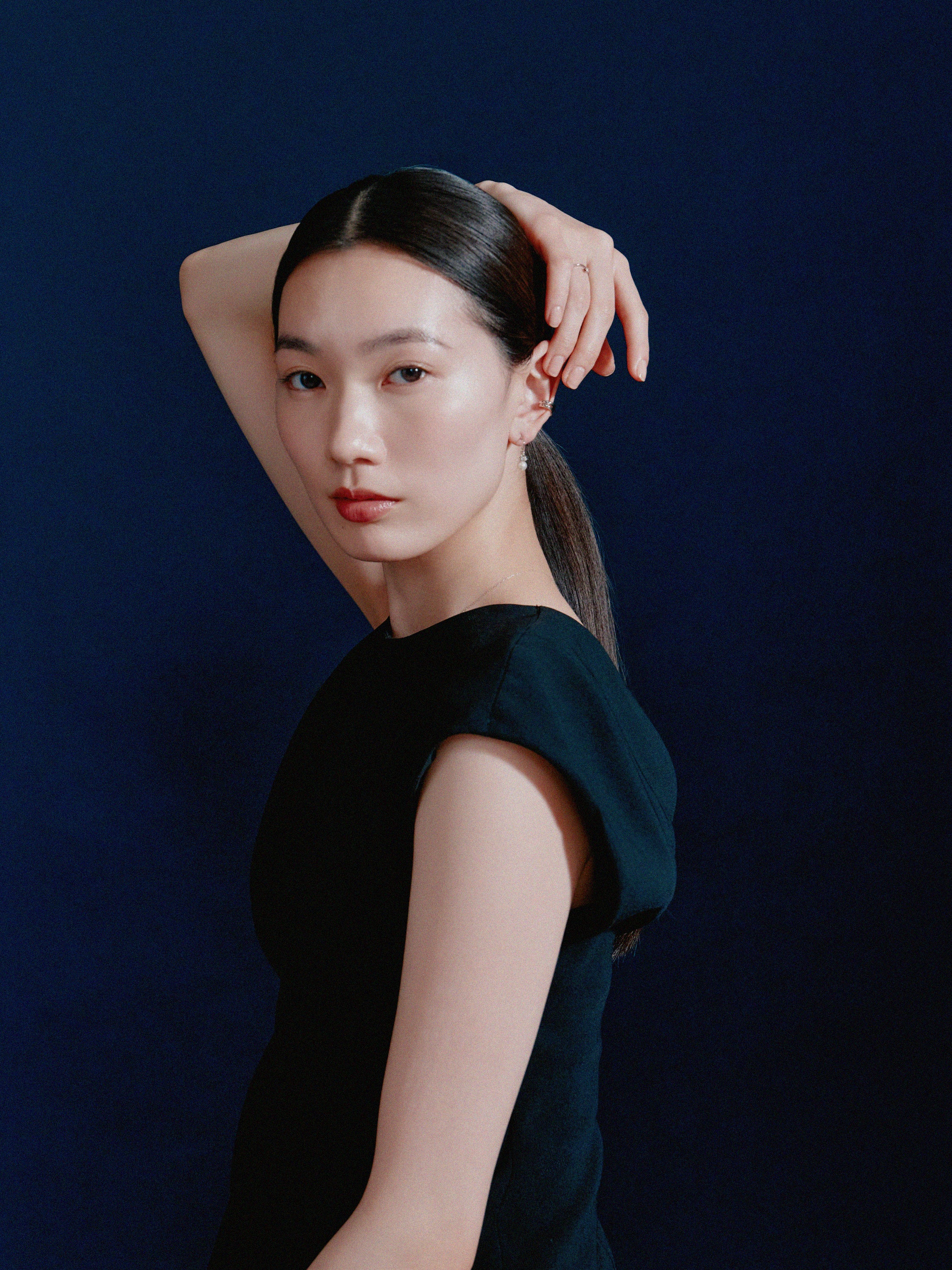 K18post パール&ビジューハーフラウンドピアス