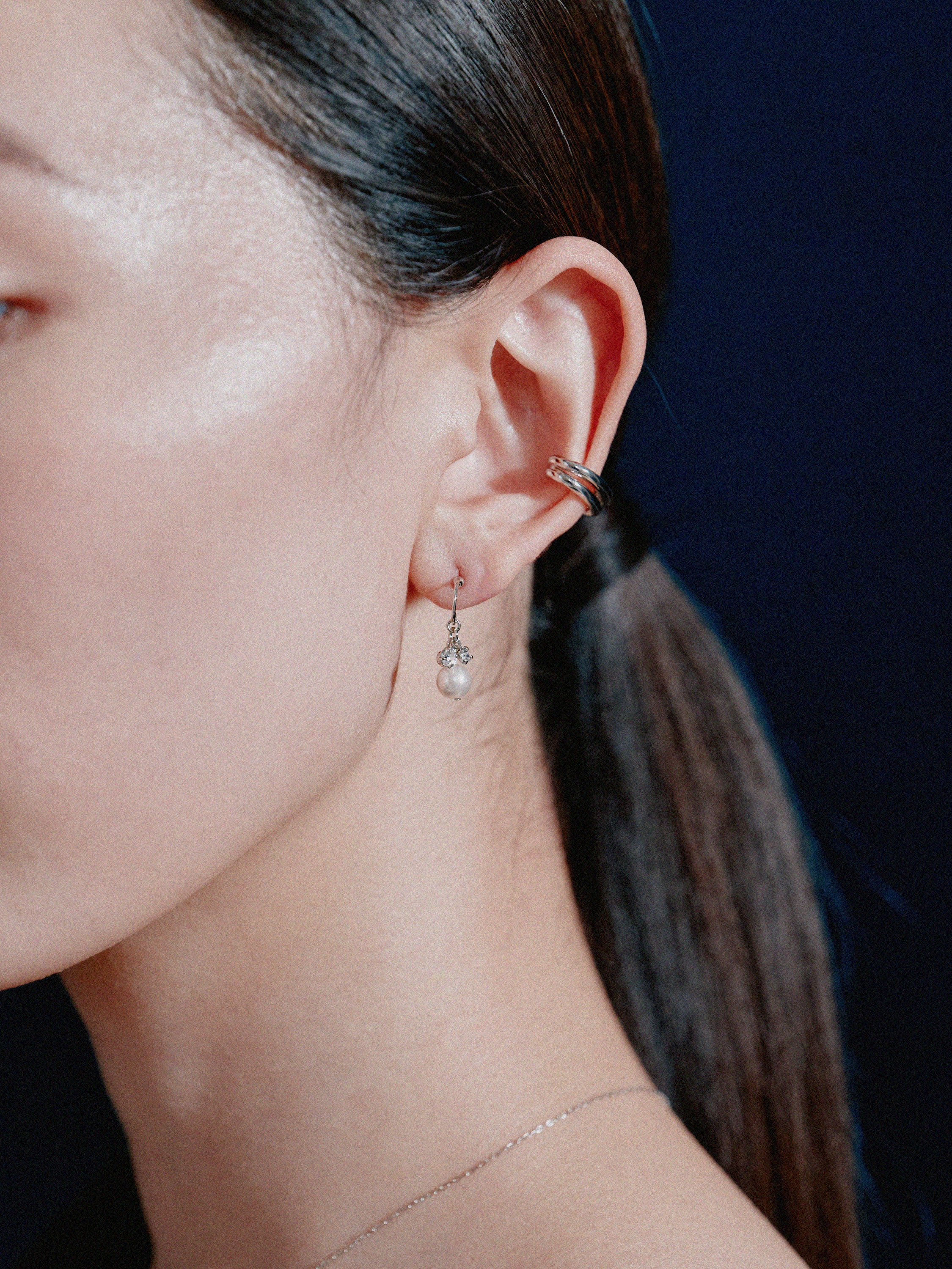 K18post パール&ビジューハーフラウンドピアス