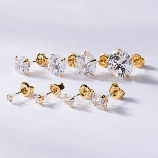 K18post 3Aキュービックジルコニアピアス 8サイズ×3カラー