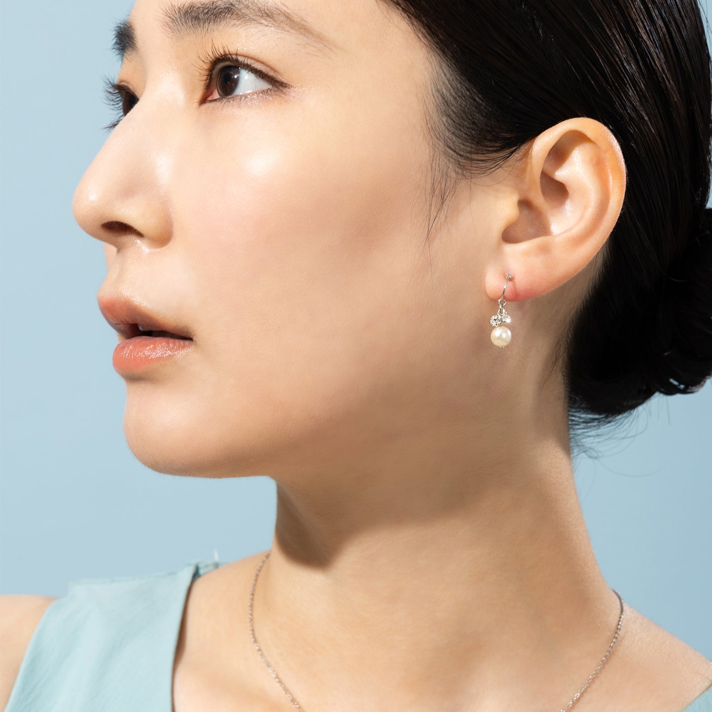 K18post パール&ビジューハーフラウンドピアス