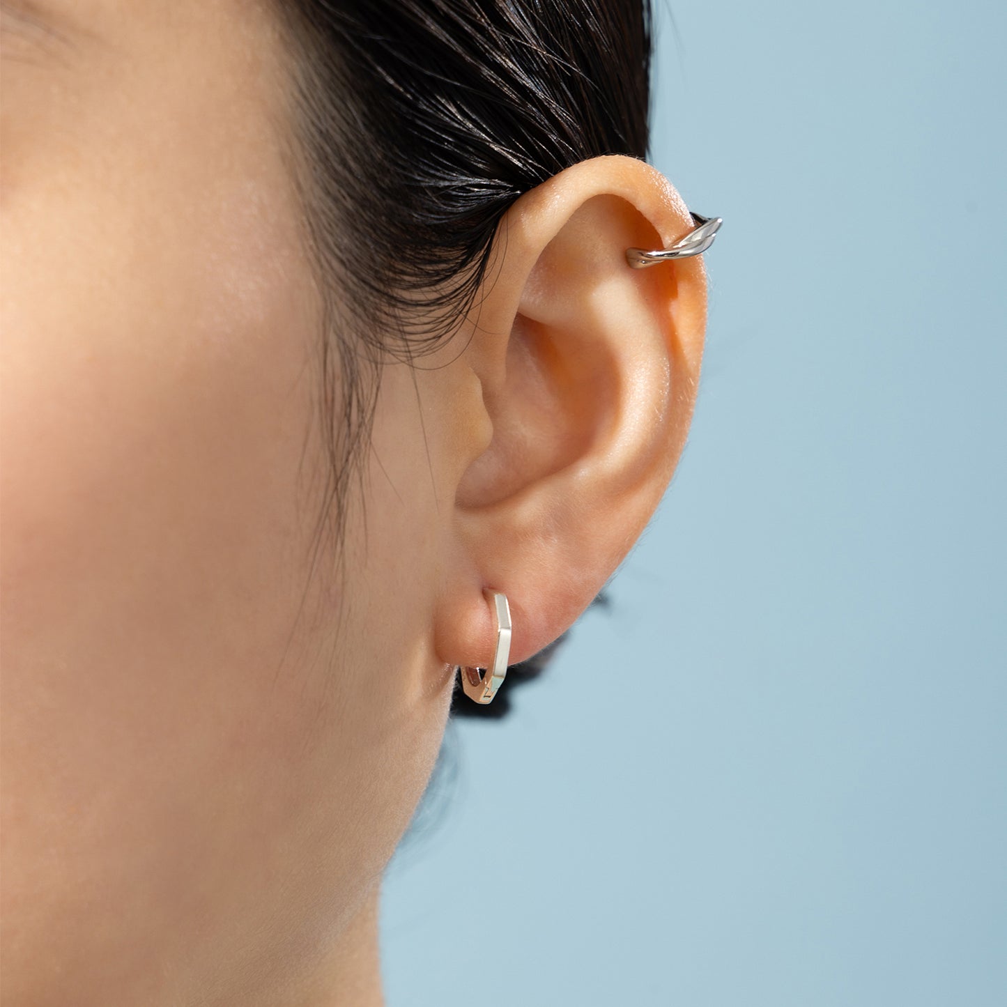 Silver925 ヘキサゴンフープピアス