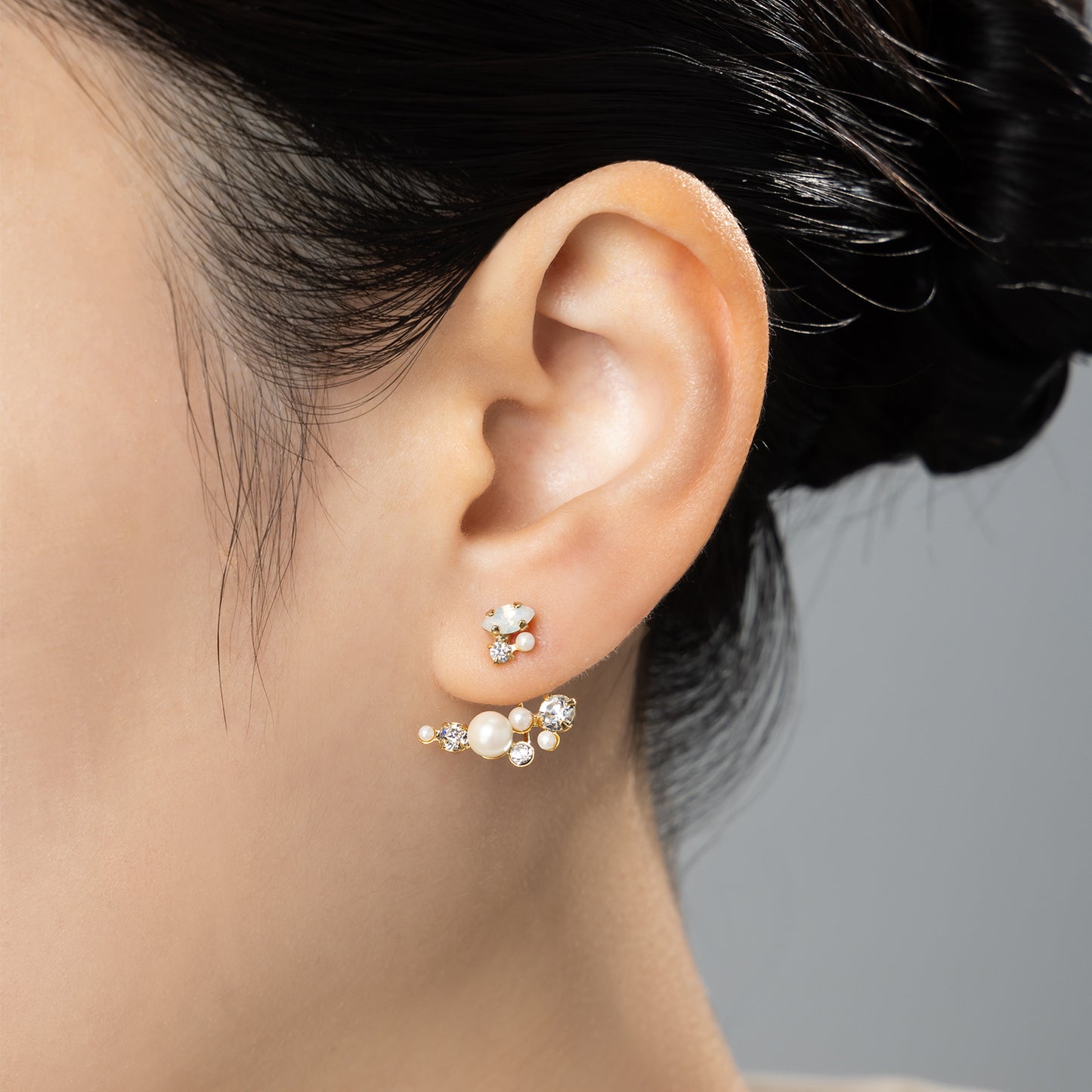 Preciosa Crystal パール&ビジューバックキャッチピアス