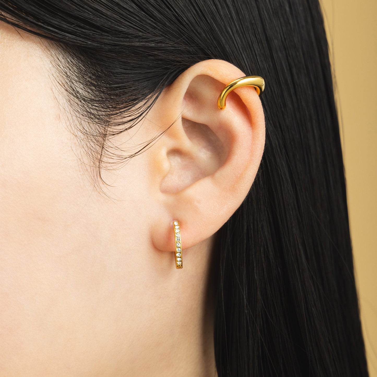 K18post ビジューフープピアス ラウンド/ヘキサゴン