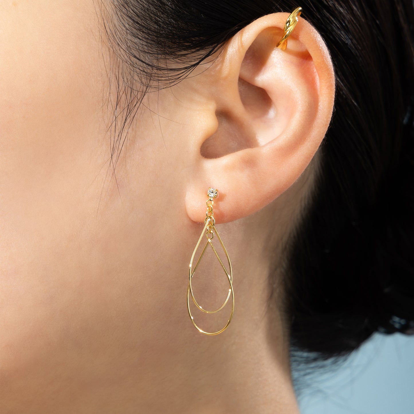 K18post ダブルドロップフレームピアス