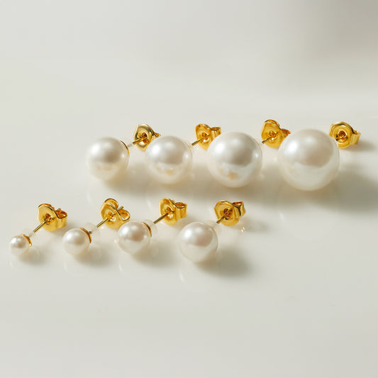 K18post ワンポイント貝パールピアス 8サイズ