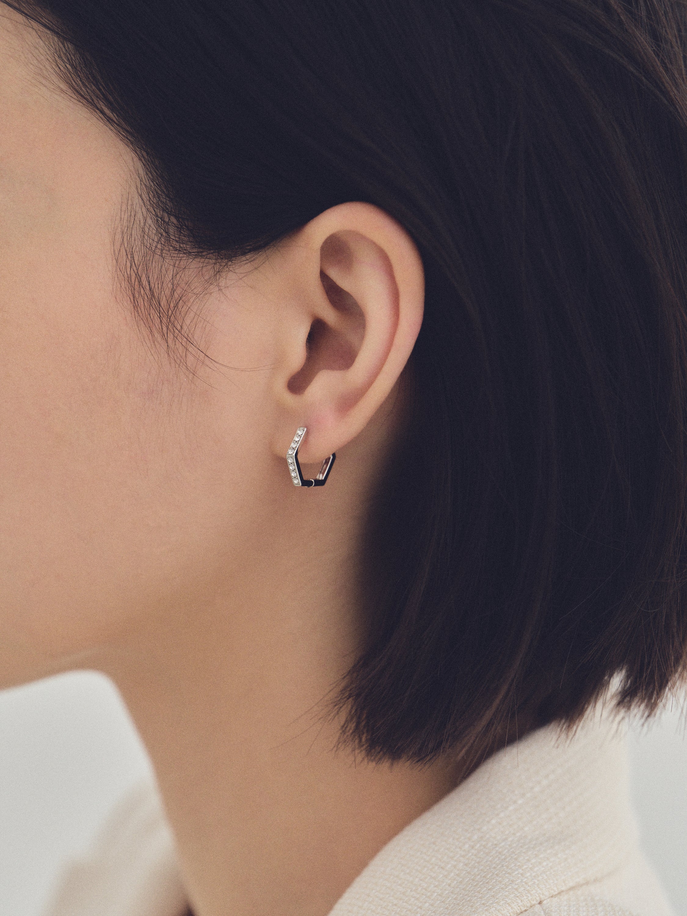 K18post ビジューフープピアス ラウンド/ヘキサゴン