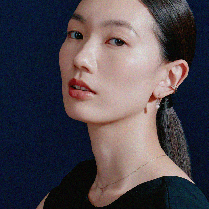 K18post パール＆ビジューハーフラウンドピアス