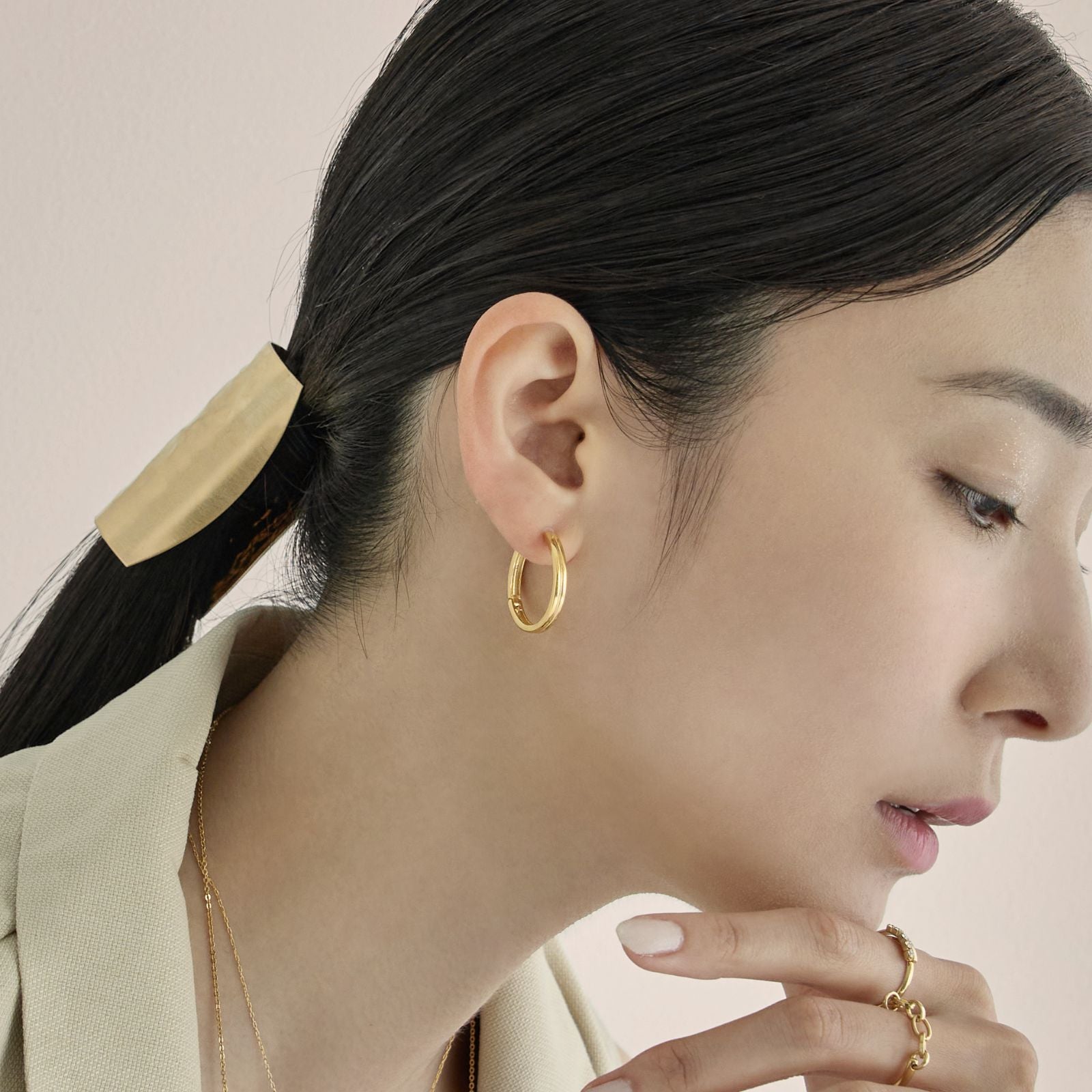 K18post   ラインラウンドフープピアス