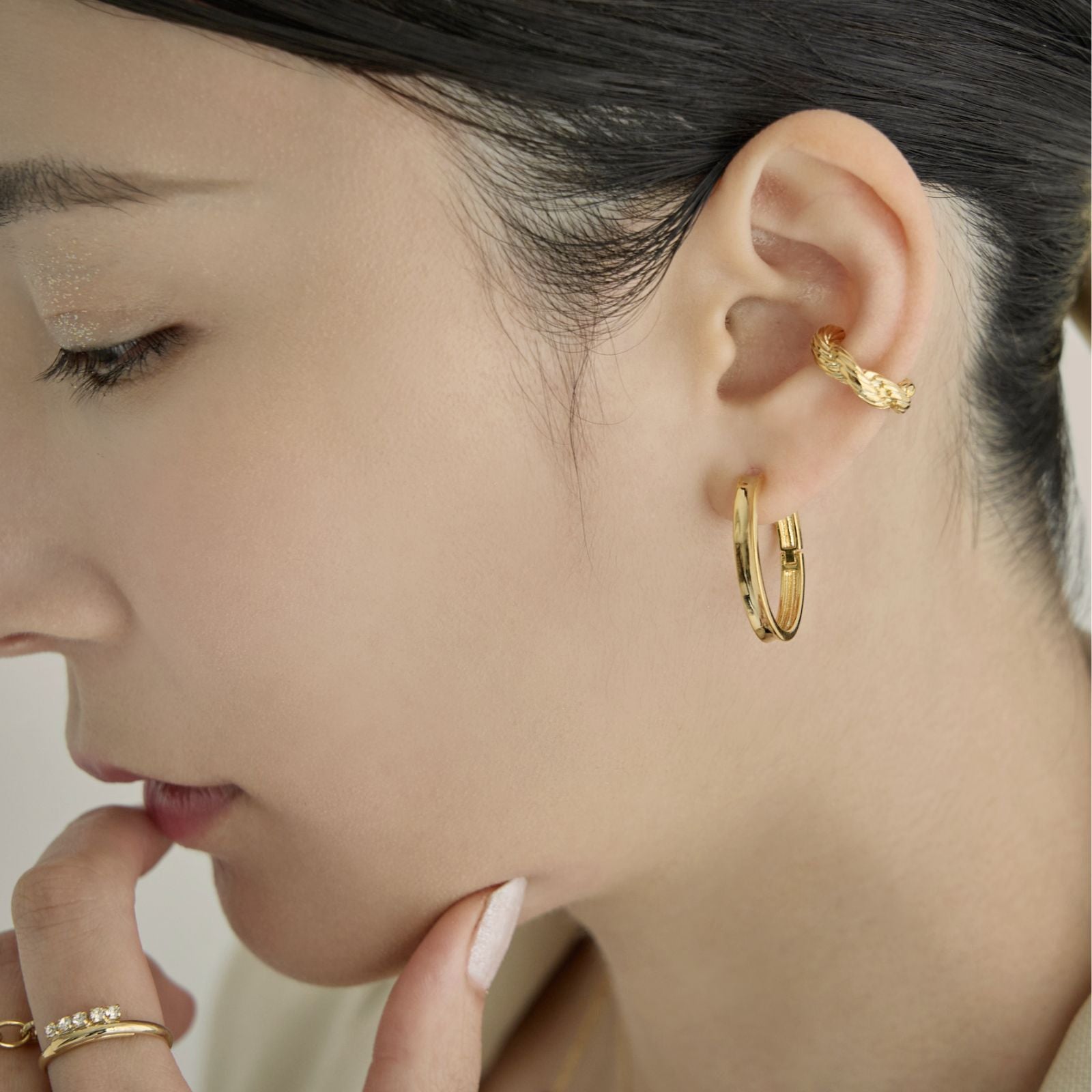 K18post  フラットワイドフープピアス