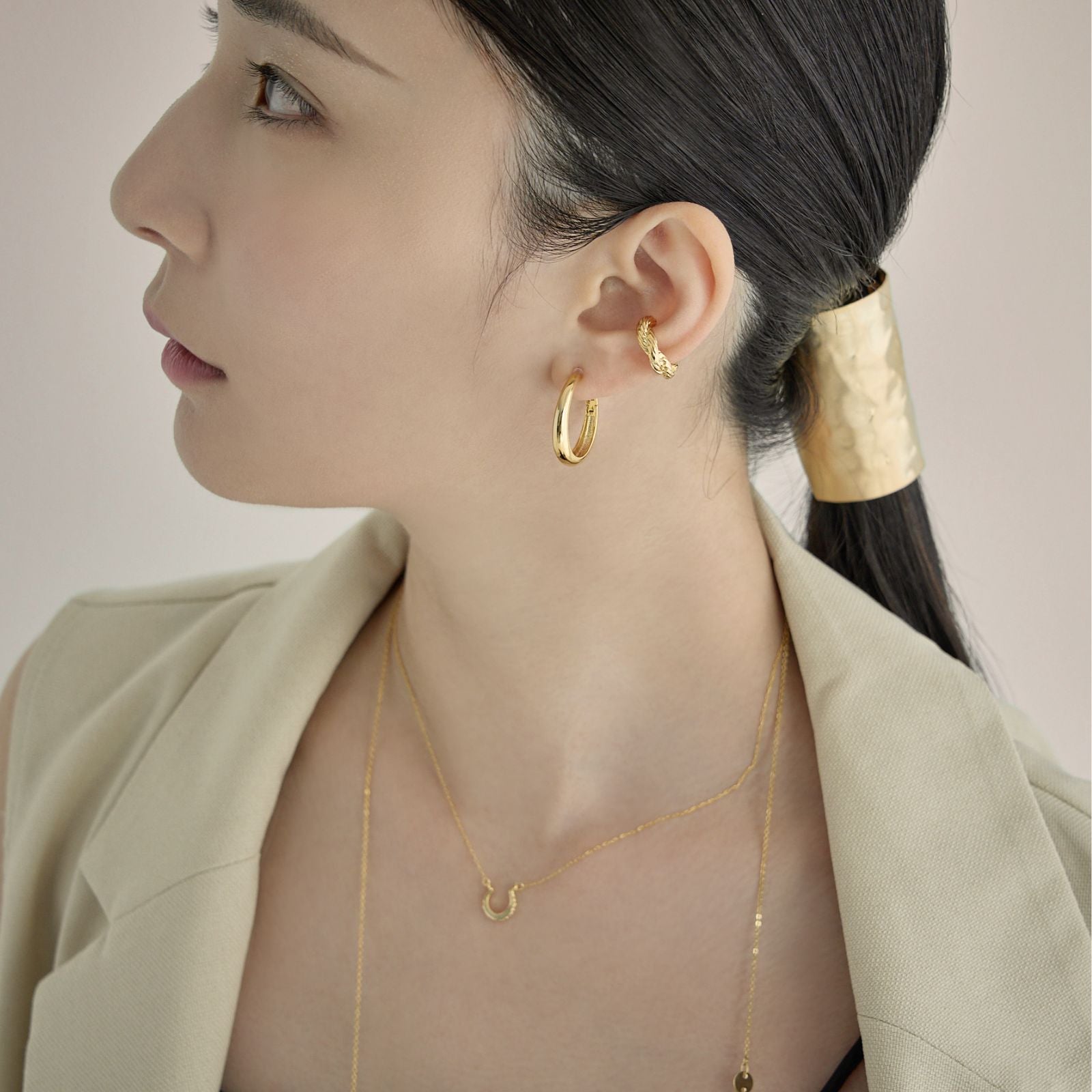 K18post  シンプルオーバルフープピアス