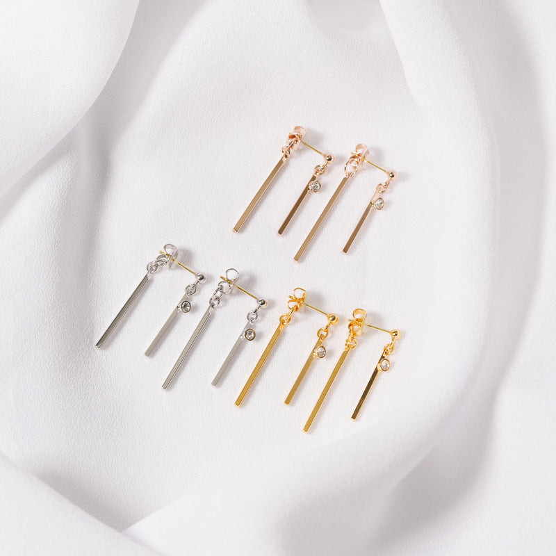 K18post 2wayメタリックバー＆ビジューピアス