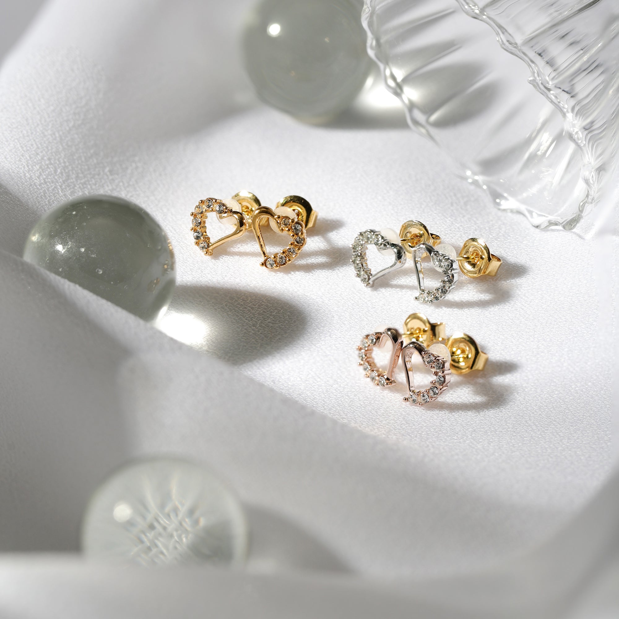 K18post パヴェオープンハートピアス