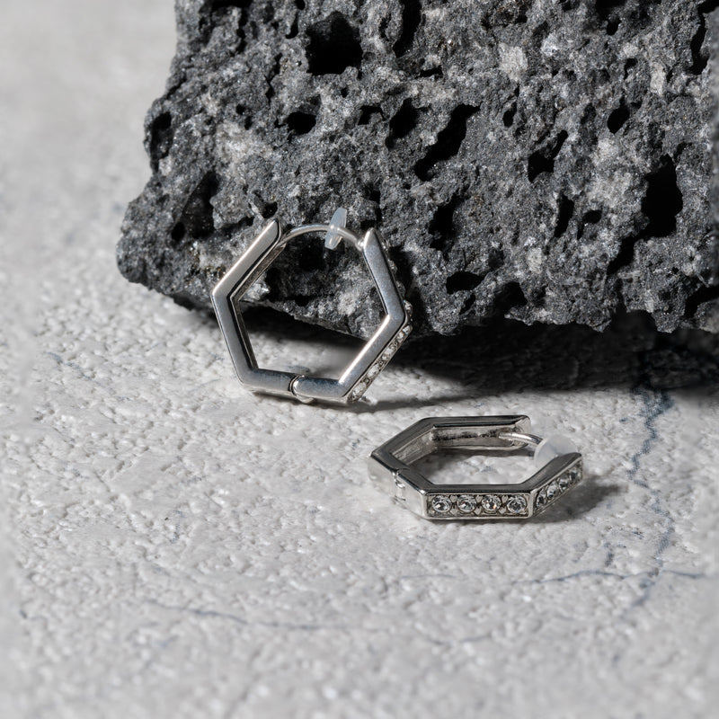 Pt900post ヘキサゴンビジューフープピアス