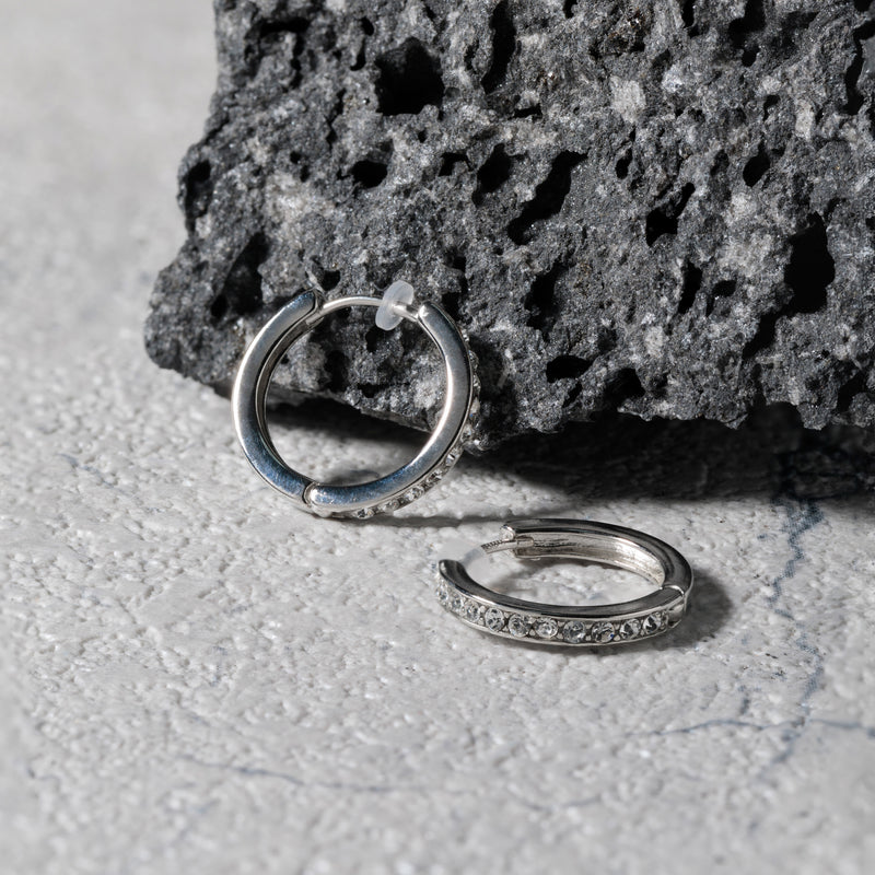 Pt900post ラウンドビジューフープピアス