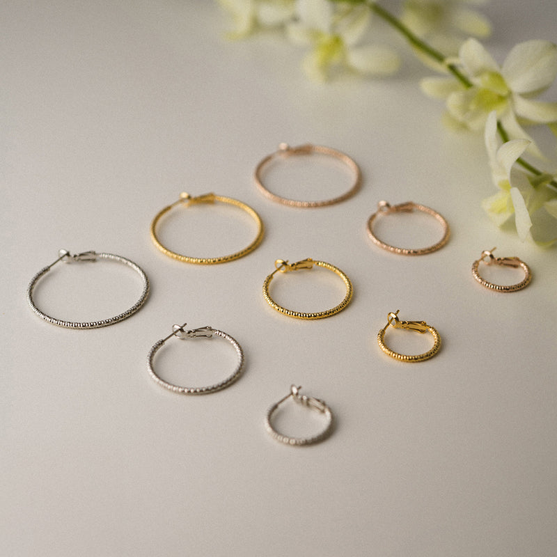 テクスチャー/プレーン フープピアス 3サイズ×3カラー×2デザイン