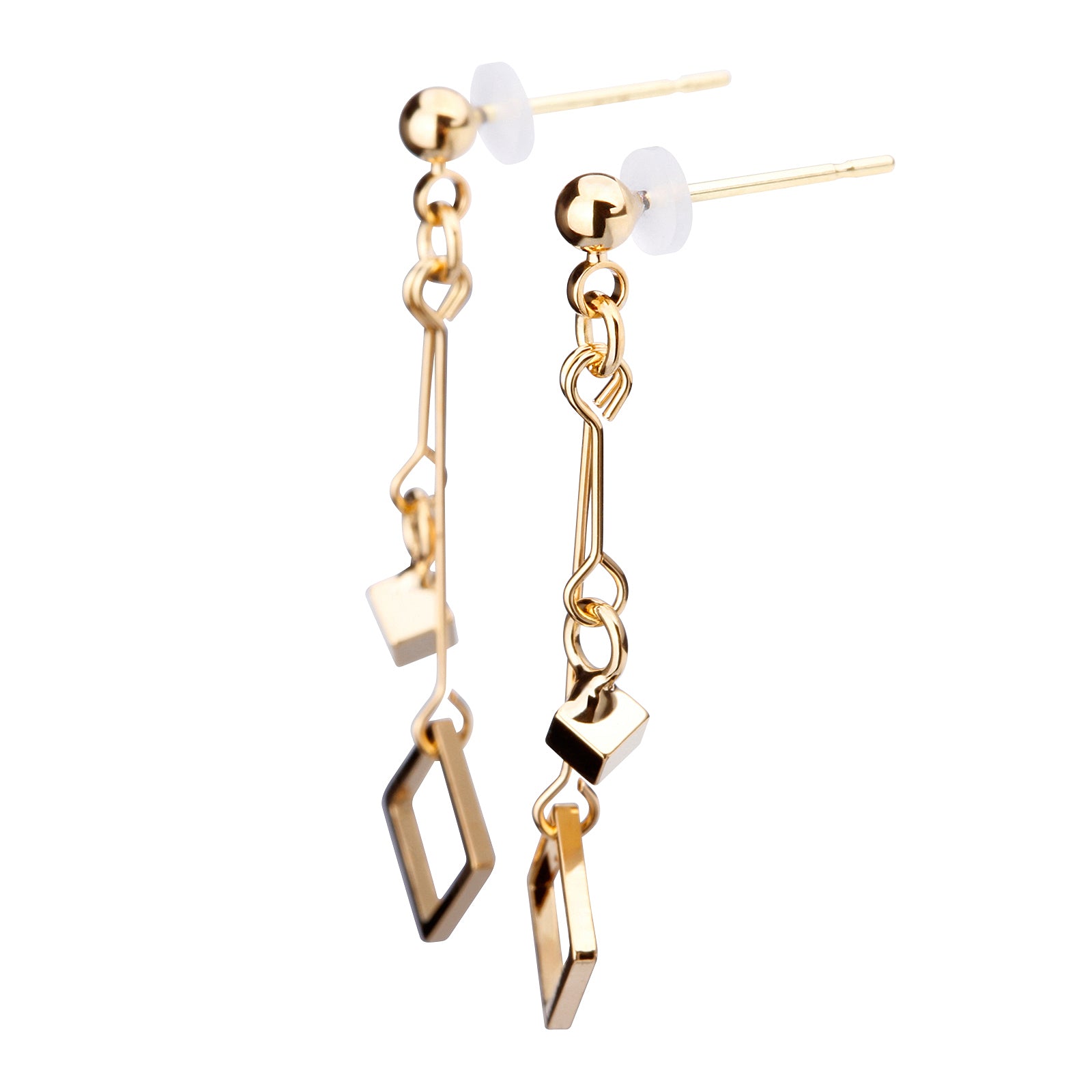 K18post スクエア＆キューブピアス