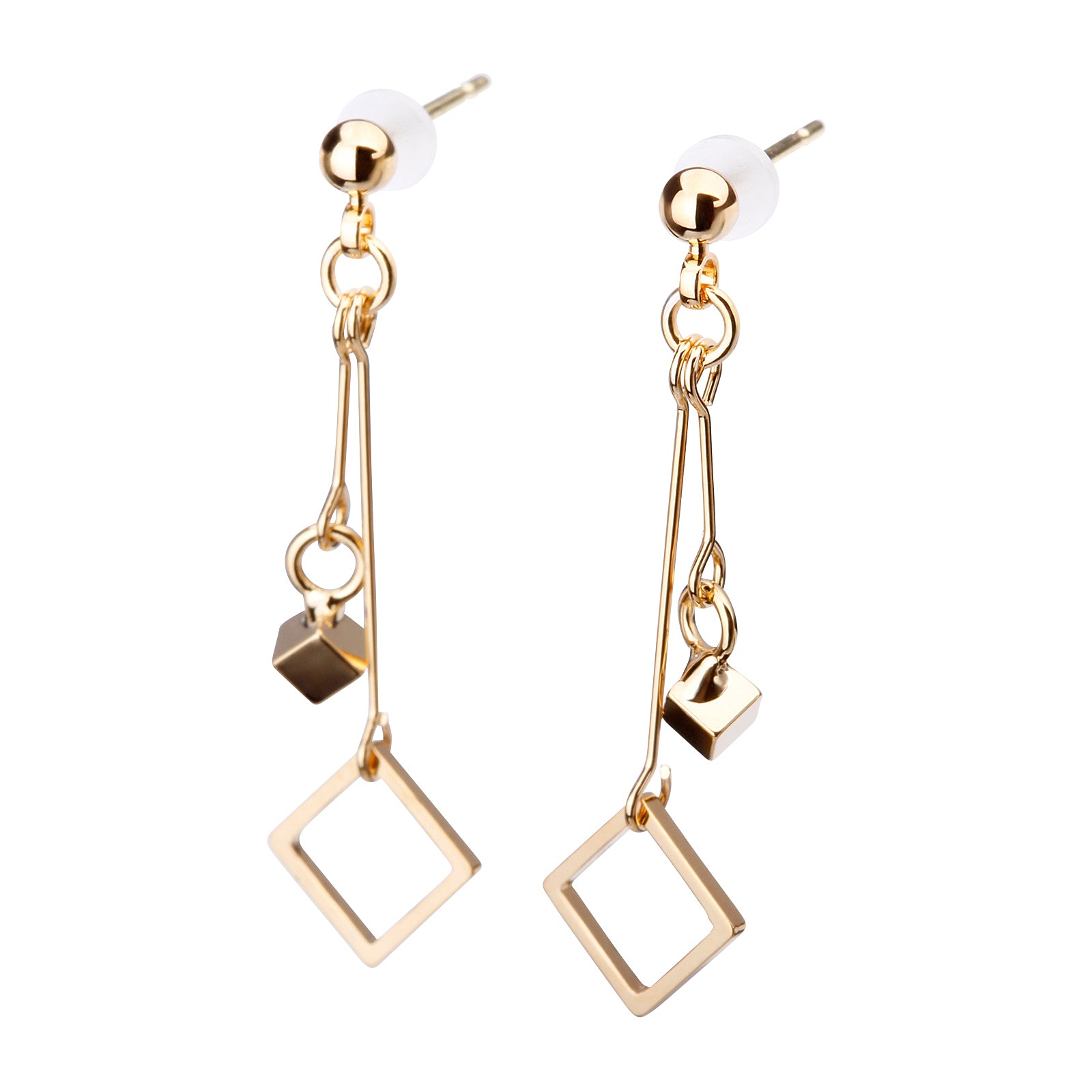 K18post スクエア＆キューブピアス