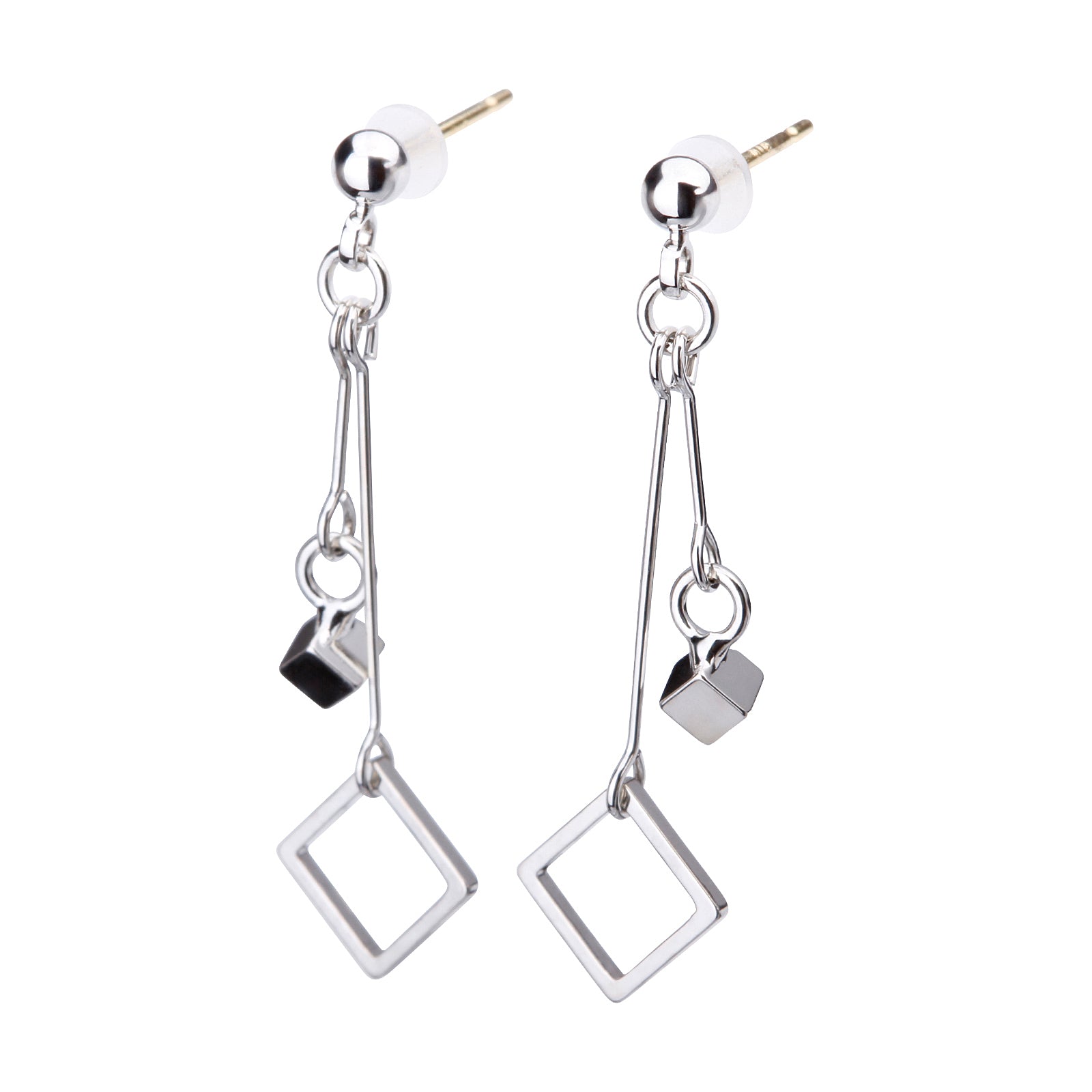 K18post スクエア＆キューブピアス