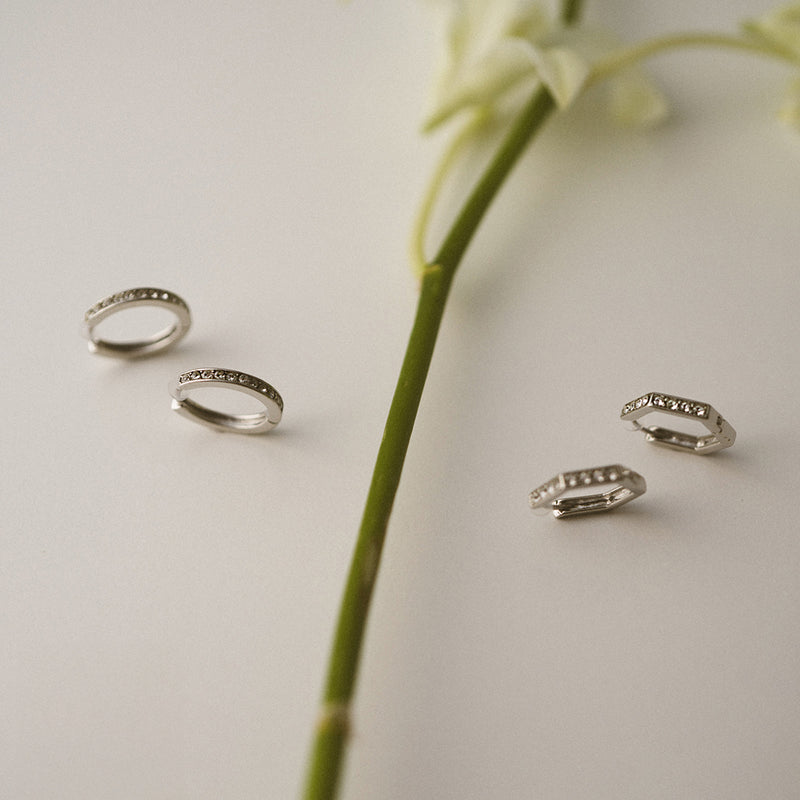 K18post ビジューフープピアス ラウンド/ヘキサゴン