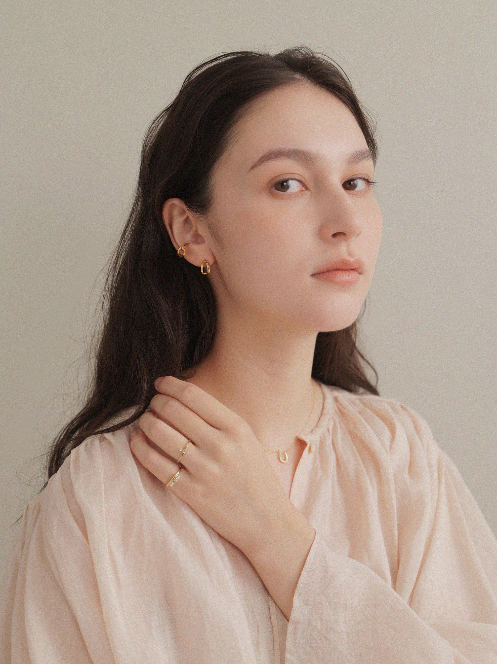 K18post フォークドピアス ミディアム