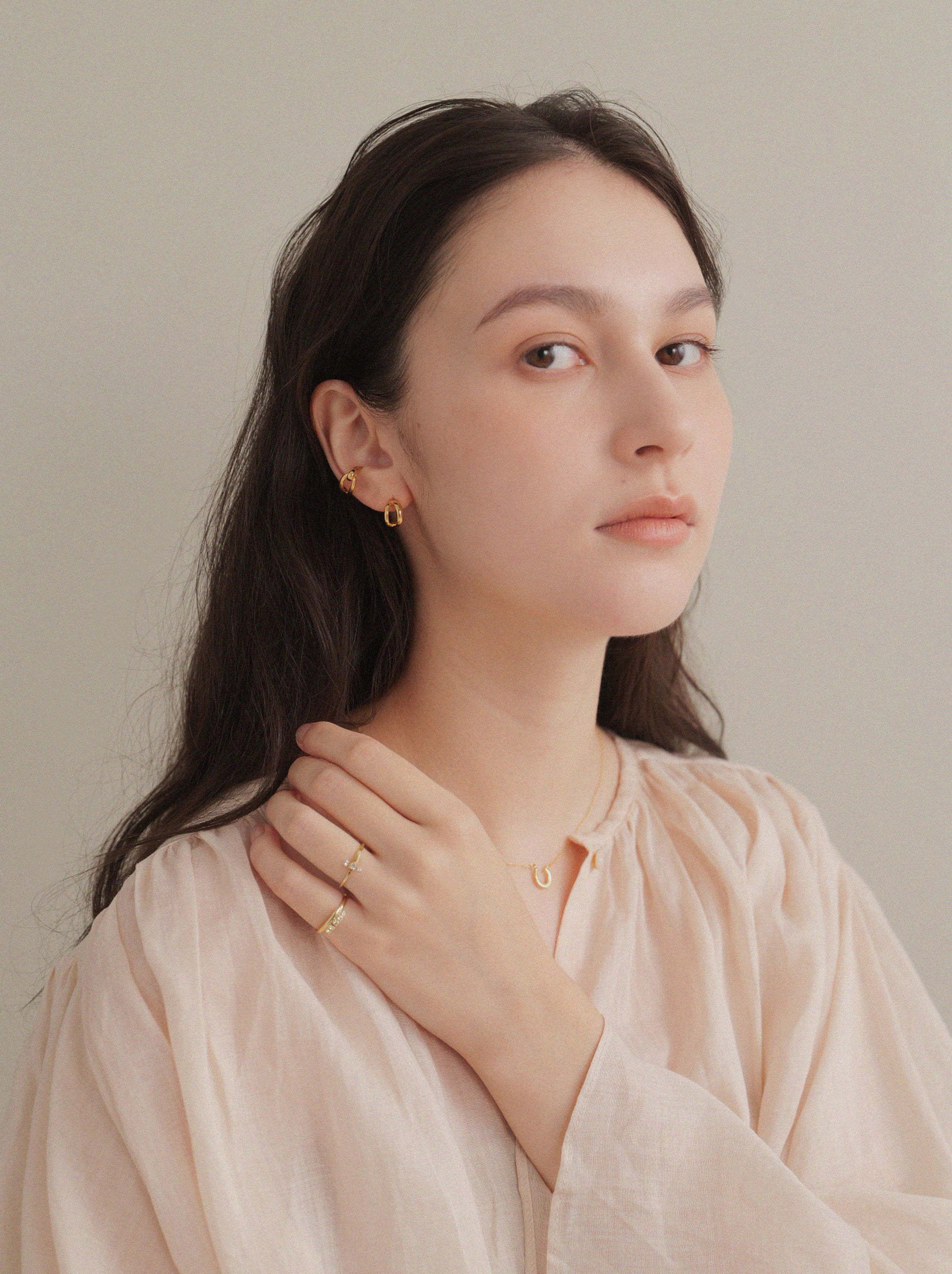 K18post フォークドピアス ミディアム