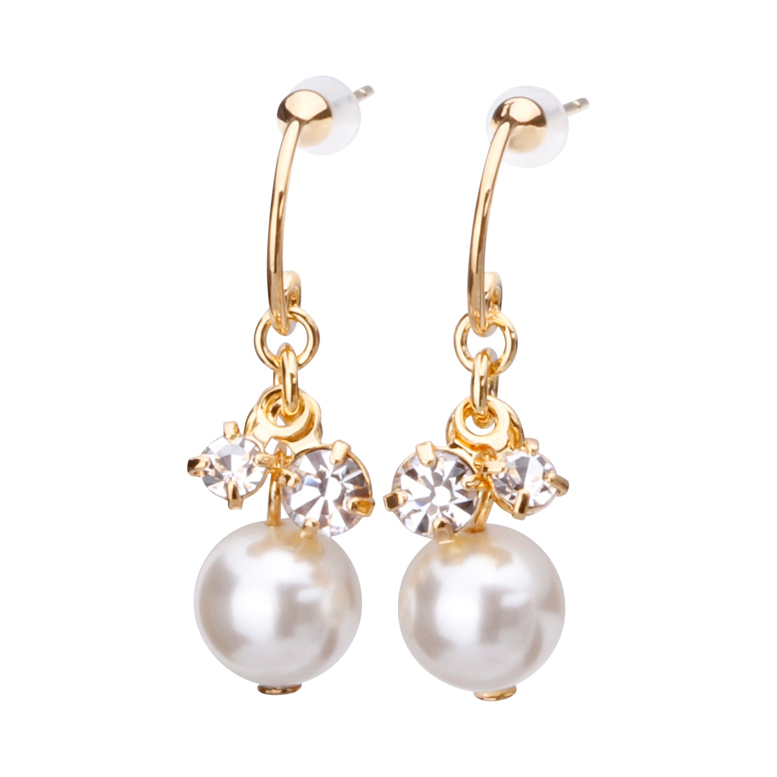 K18post パール＆ビジューハーフラウンドピアス