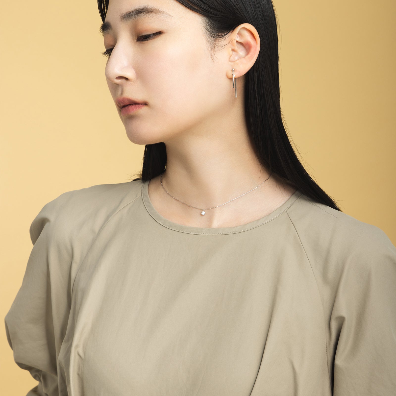 K18post 2wayメタリックバー＆ビジューピアス