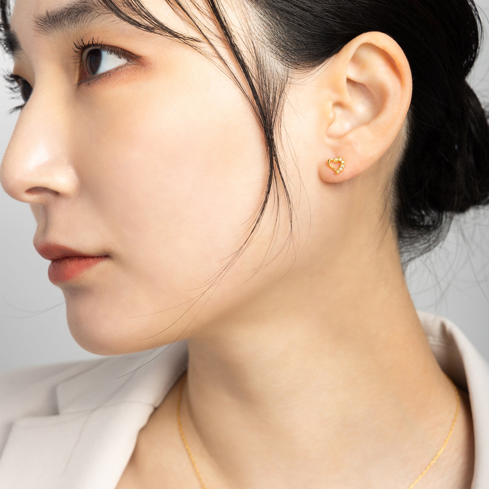 K18post パヴェオープンハートピアス