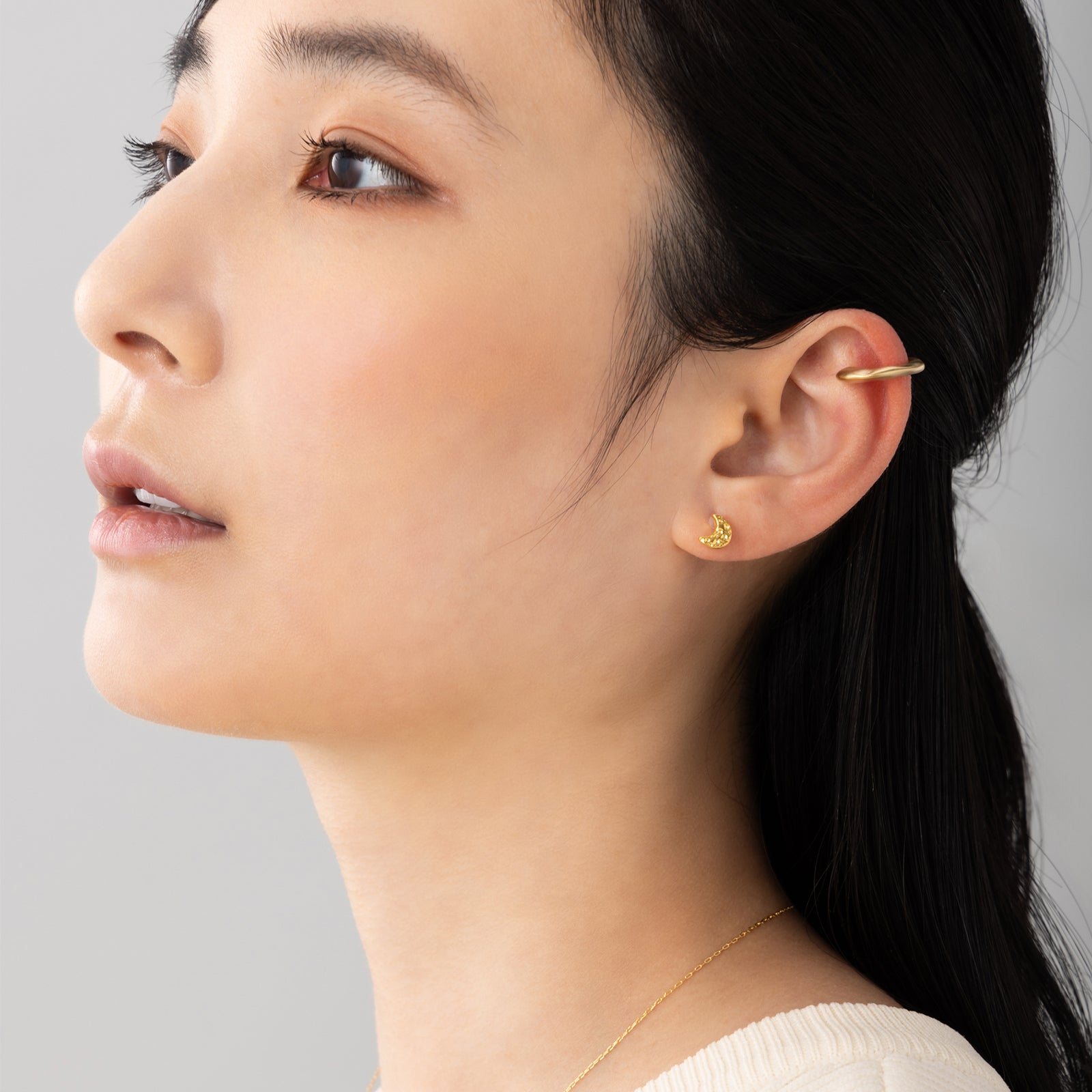 K18post クラフトクレセントピアス