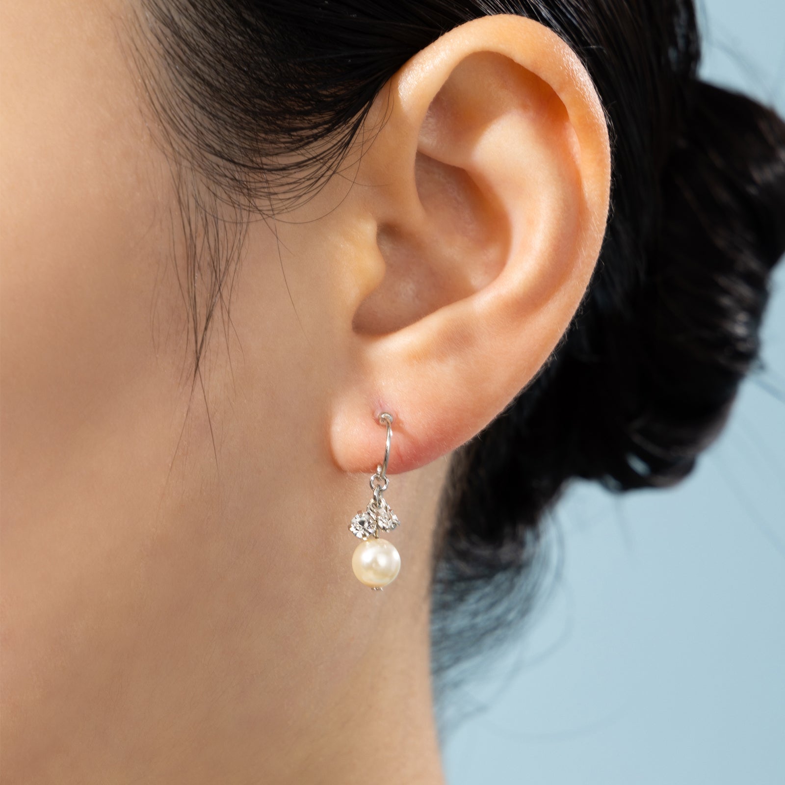 K18post パール＆ビジューハーフラウンドピアス