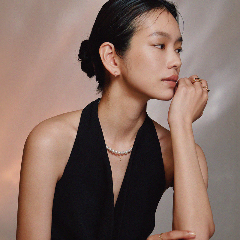 Pt900post オープンハート＆ビジューピアス