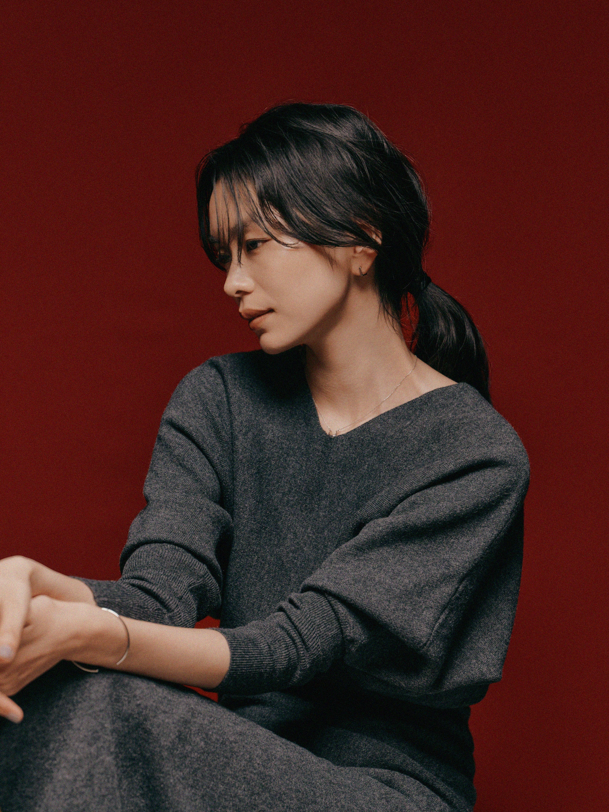 Pt900post スクエアフープピアス