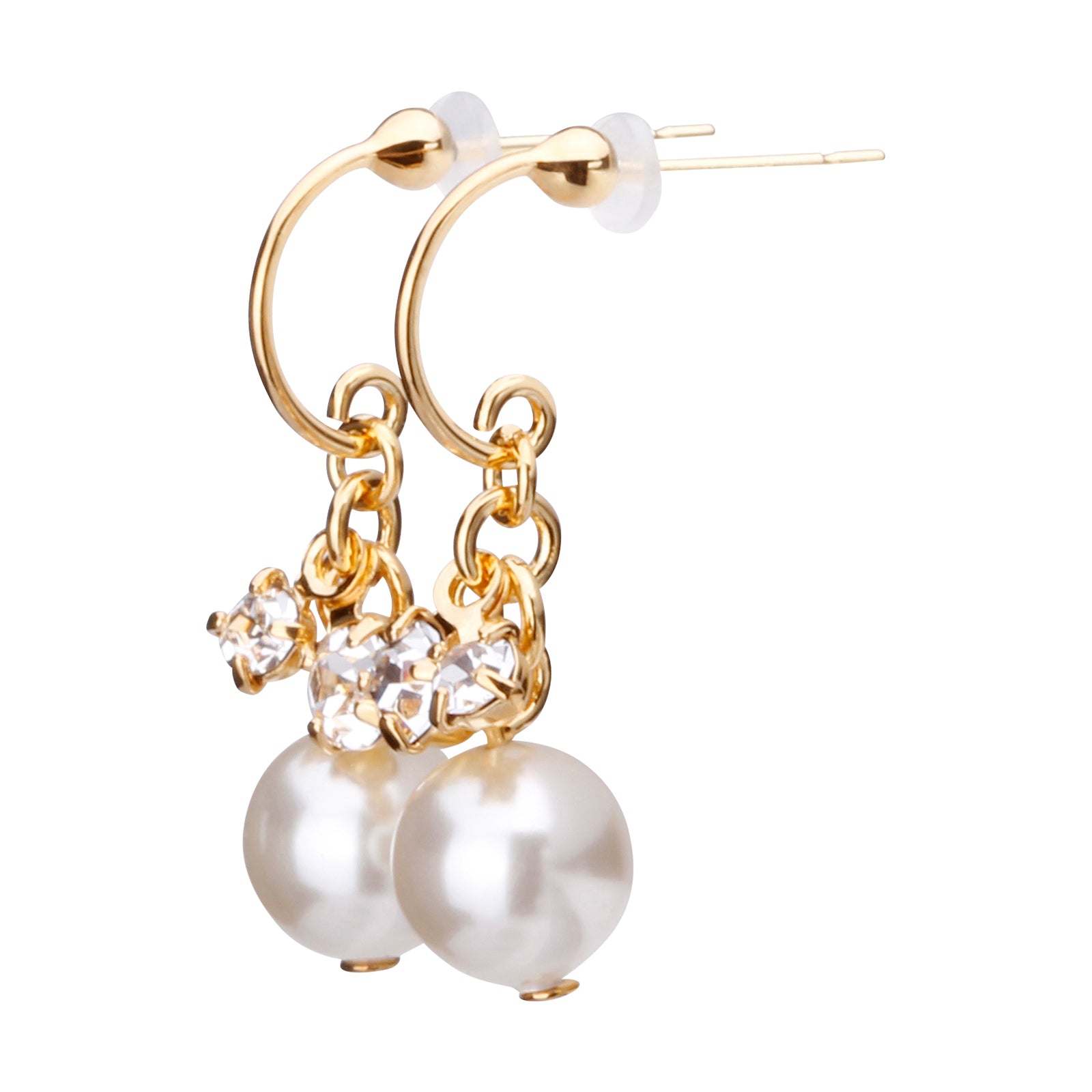 K18post パール＆ビジューハーフラウンドピアス